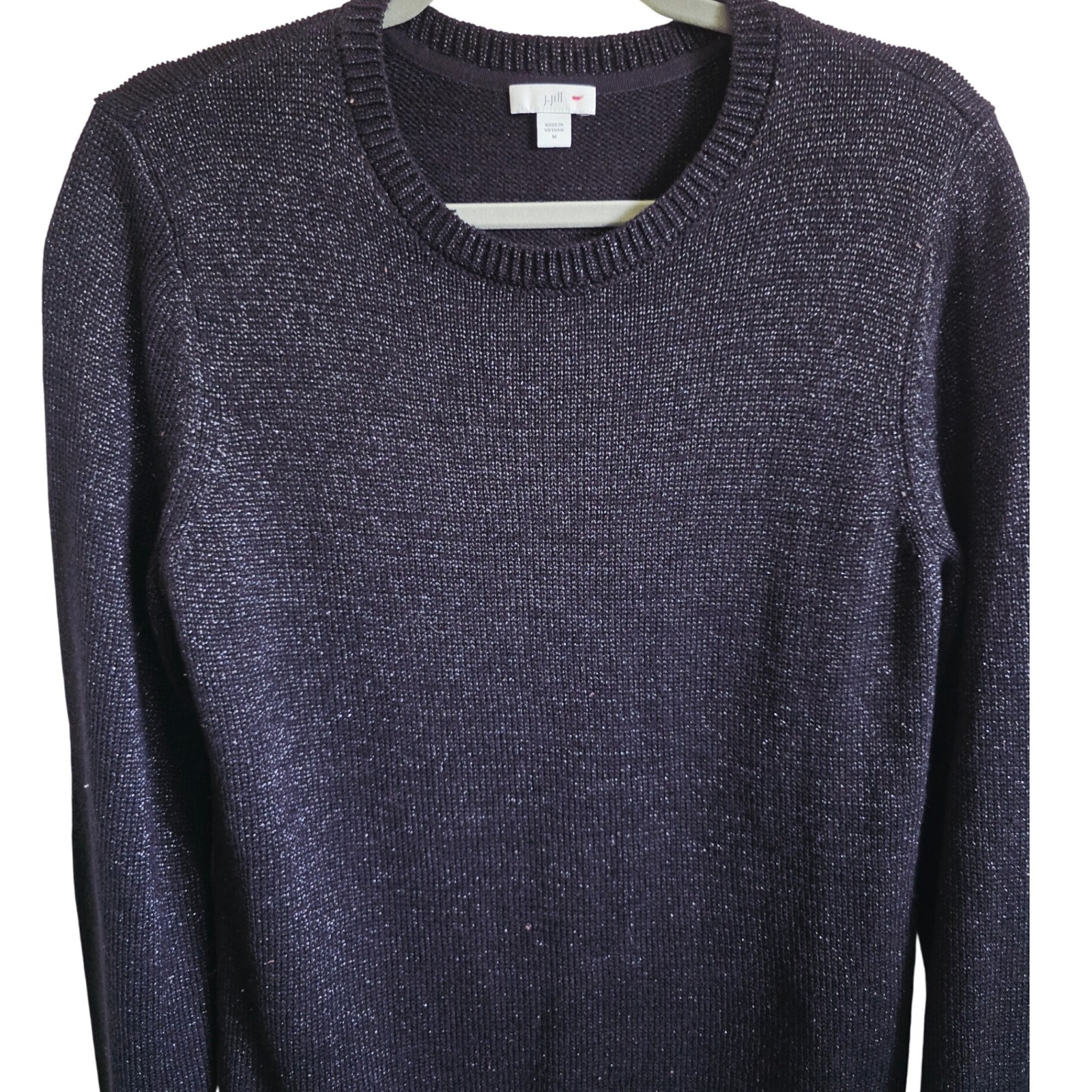 J. Jill Metallic Sparkle Black Knit Sweater Crew Neck Long Sleeve Womens New